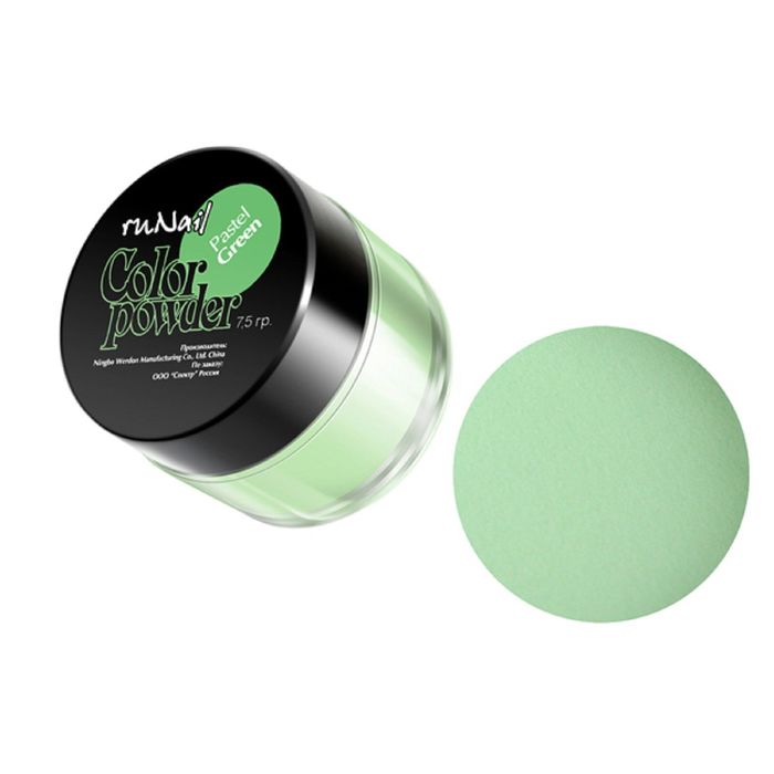 Цветная акриловая пудра RuNail, цвет зеленая, Pastel Green, 7,5 г