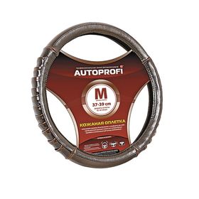 Оплётка руля AUTOPROFI AP-770 BR (M), натуральная кожа, гладкая, глянцевая, 2 вставки "гармошка", цвет коричневый 2262498