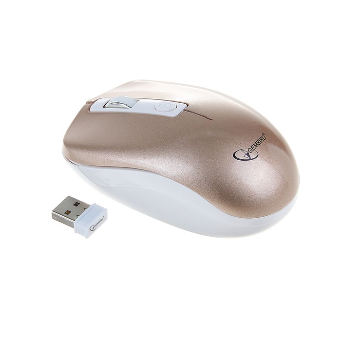Мышь Gembird MUSW-400, беспроводная, бесшумная, 1600 dpi, 2xAAA, USB, цвет золото