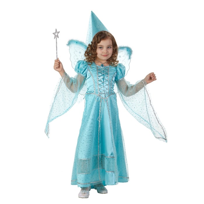 Карнавальный костюм «Сказочная фея», бархат, размер 30, рост 116 см, цвет голубой - фото 8670249