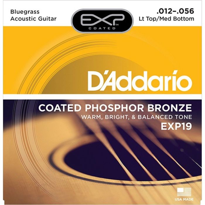 Струны для акустической гитары D`Addario EXP19 Coated Phosphor Bronze  L. Top/M. Bottom/Bluegrass, 1