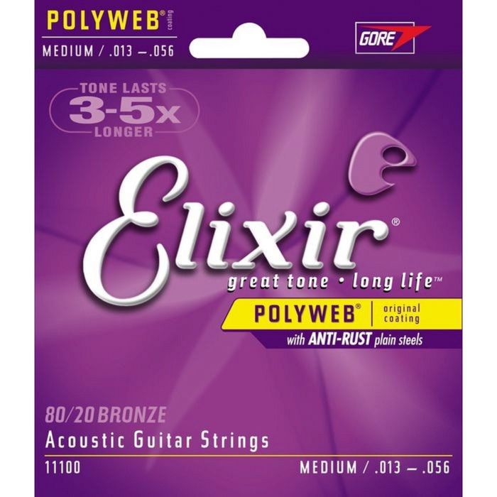 Струны для акустической гитары Elixir 11100 POLYWEB, Medium, бронза 80/20, 13-56