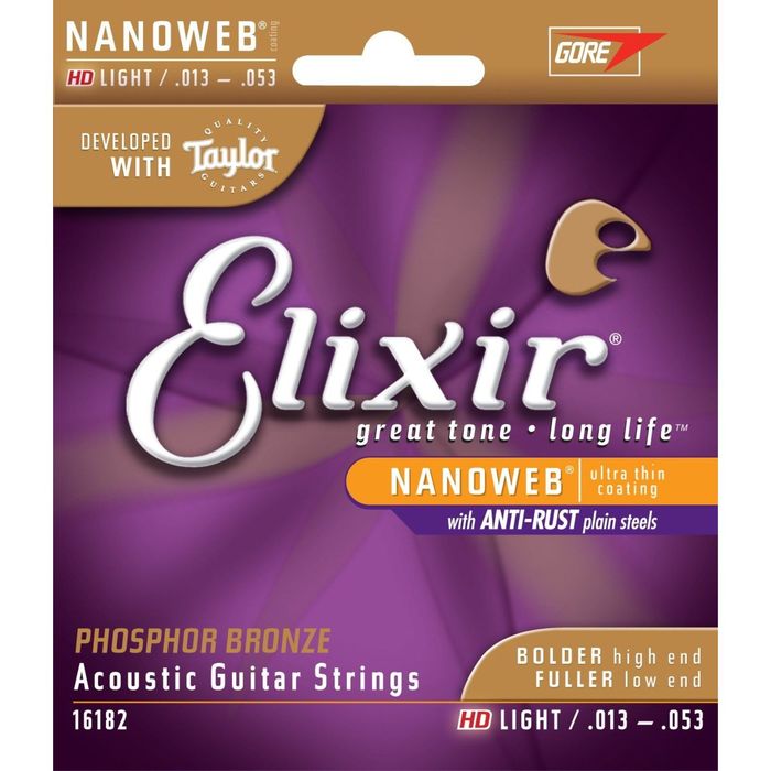 Струны для акустической гитары Elixir 16182 NANOWEB, HD Light, фосф.бронза, 13-53