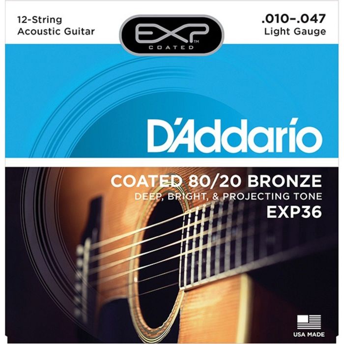 Струны для акустической гитары D`Addario EXP36 COATED 80/20 12-String Extra Light10-47