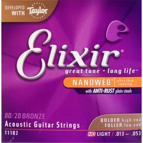 Струны для акустической гитары Elixir 11182 NANOWEB, HD Light, бронза 80/20, 13-53