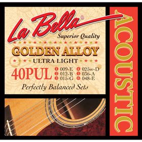 Струны для акустической гитары La Bella 40PUL Golden Alloy, Ultra Light, 9-48