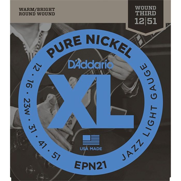 Струны для электрогитары D`Addario EPN21 XL PURE NICKEL Jazz Light 12-51