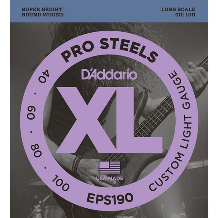 Струны для бас-гитары D'Addario EPS190 ProSteels, Custom Light, 40-100