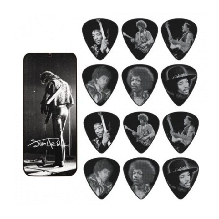 Медиаторы Dunlop JH-PT06M Jimi Hendrix Silver Portrait  12шт, средние, в коробочке,