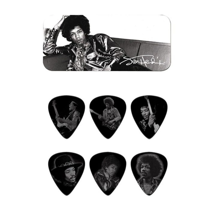 Медиаторы Dunlop JH-PT05H Jimi Hendrix Silver Portrait  12шт, толстые, в коробочке,