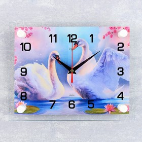 Часы настенные, серия: Животный мир, "Пара лебедей", 20х26 см микс