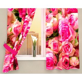 Фотошторы кухонные «Россыпь роз», размер 145 х 160 см - 2 шт., габардин