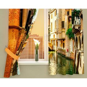 Фотошторы кухонные «Солнечный день в Венеции», размер 145 х 160 см - 2 шт., габардин