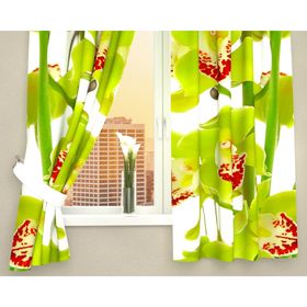 Фотошторы кухонные «Зеленая орхидея», размер 145 х 160 см - 2 шт., габардин
