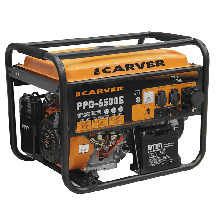 Генератор CARVER PPG- 6500Е, бензиновый, 5/5.5 кВт, 220 В, 25 л, электронный старт