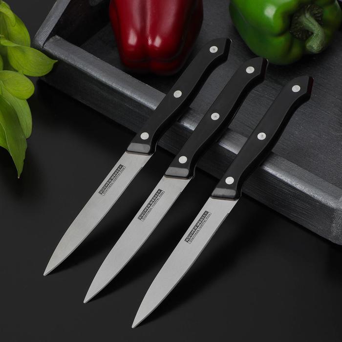 Набор кухонных ножей «Ночь», 3 предмета, лезвие 12 см, цвет чёрный - фото 797798753