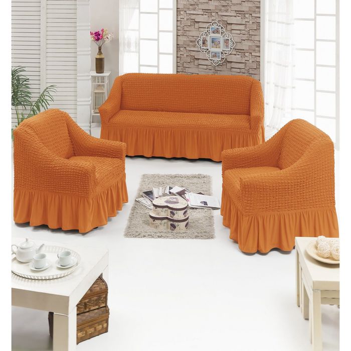 Чехол для мягкой мебели DO&amp;CO DIVAN KILIFI 3-х предметный, светло-оранжевый, п/э