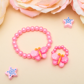Набор детский "Выбражулька" 2 предмета: браслет, кольцо, бабочки в горошек, цвет МИКС в Донецке