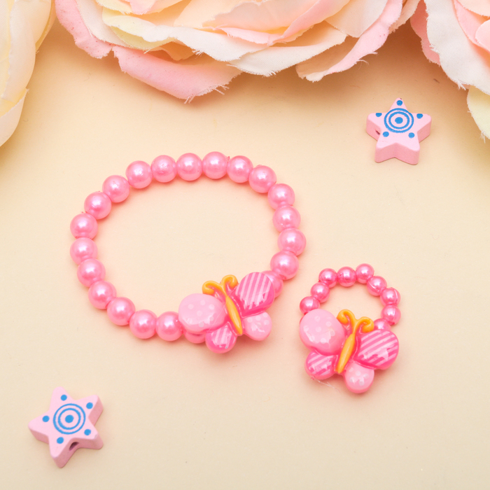 Набор детский "Выбражулька" 2 предмета: браслет, кольцо, бабочки в горошек, цвет МИКС - фото 2711058