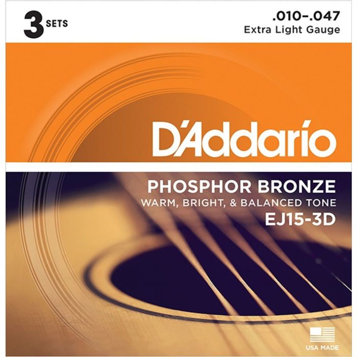 Коробка из 3 комплектов струн для акустической гитары D`Addario EJ15-3D PHOSPHOR BRONZE