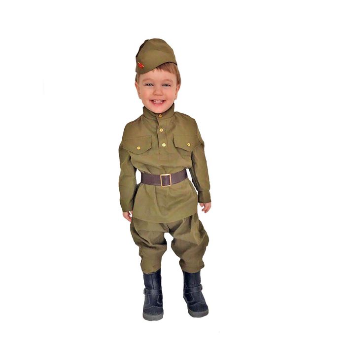 Карнавальный костюм «Солдат-малютка», пилотка, гимнастёрка, ремень, галифе, 1-2 года, рост 82-92 см - фото 957738