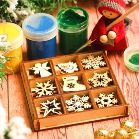 A set of pieces for art "Snowflakes and toys", 9 types, 27 PCs size 3x3 cm