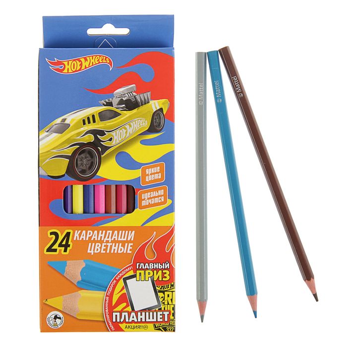 Карандаши 24 цвета Mattel Hot Wheels, пластиковые, европодвес