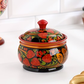 Sugar bowl "Berry", a large, 11×15 cm, Khokhloma