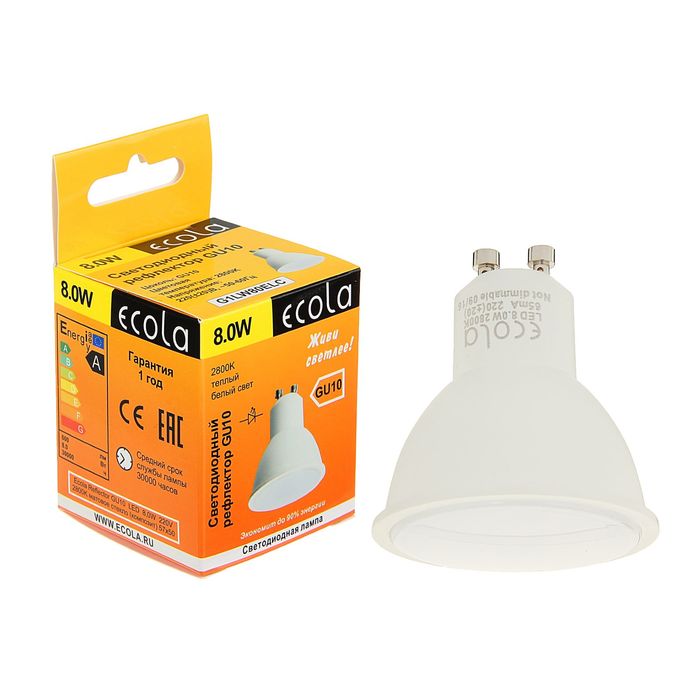 Лампа светодиодная Ecola Reflector GU10   8 Вт, 220 В, 2800 K, матовое стекло  57x50