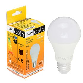 LED lamp Ecola, A60, E27, 12 W, 4000 K, 110x60 mm, daylight white. 