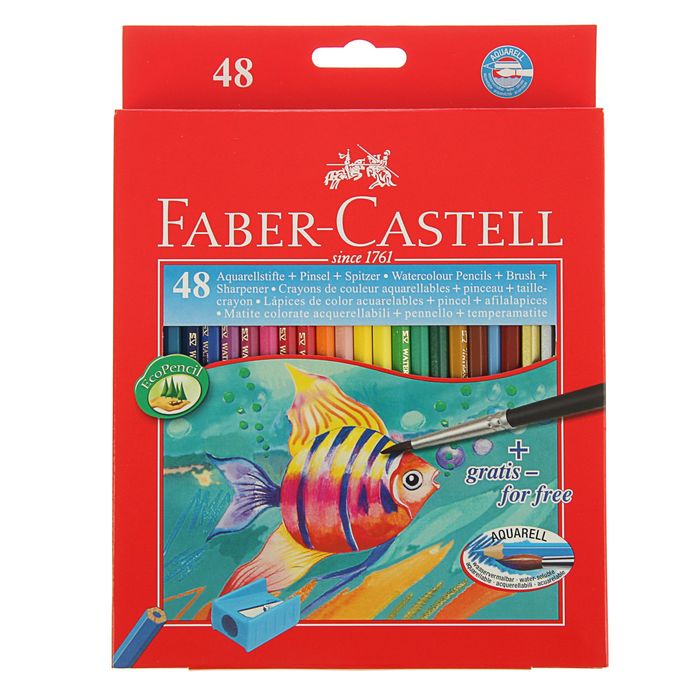 Карандаши акварельные 48цв Faber-Castell 1144 шестигран.кор. с кисточкой