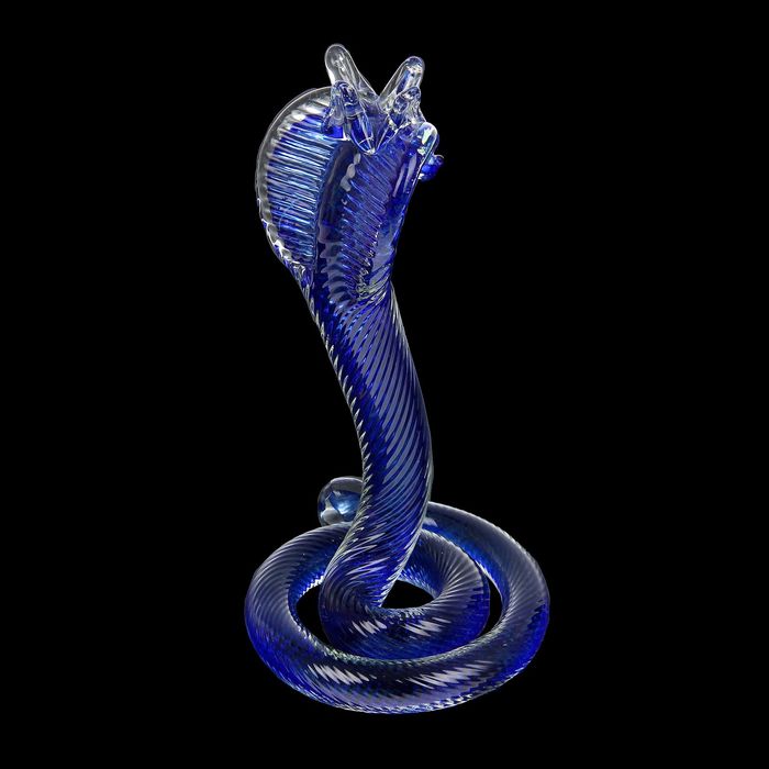Про синюю змею. Сувенир змея 23см KSA-80202. Фигурки из синего стекла. Стеклянная фигурка змеи. Голубая змея.