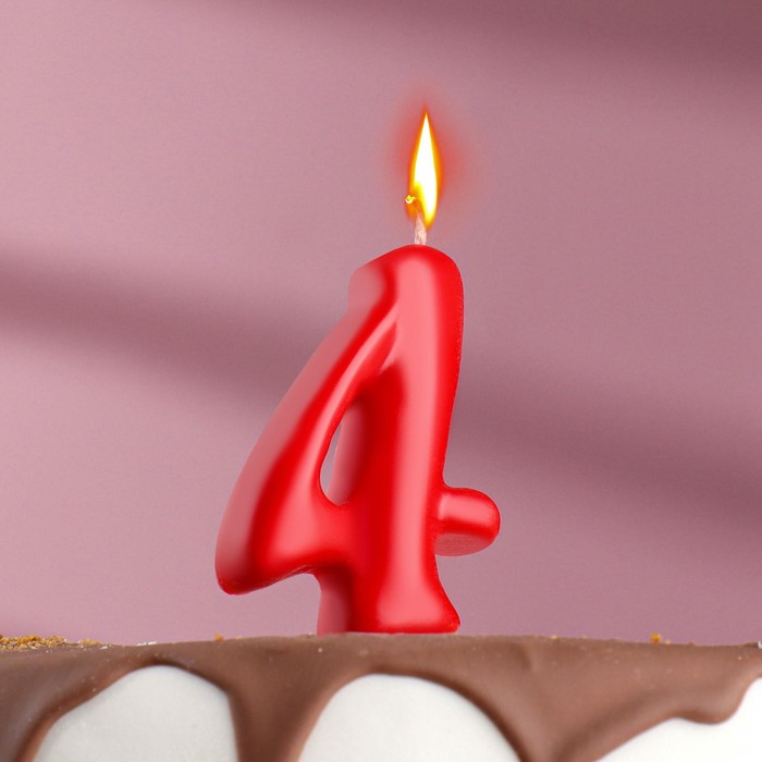 Свеча для торта цифра "Овал" "4", красная, 7 см