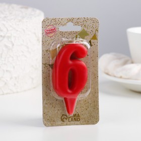 Свеча для торта цифра "Овал" "6", красная, 7 см