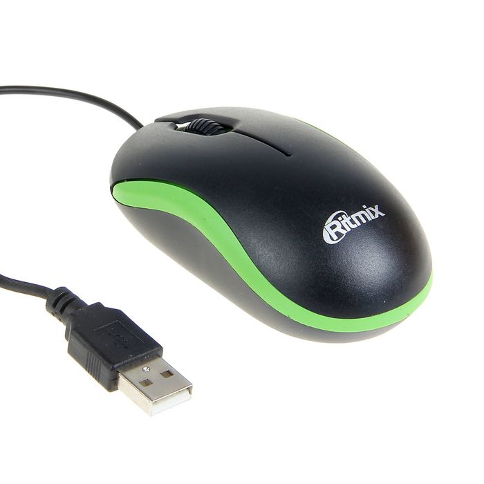 Мышь Ritmix ROM-111, проводная, оптическая, 800 dpi, USB, зелёная - фото 246726