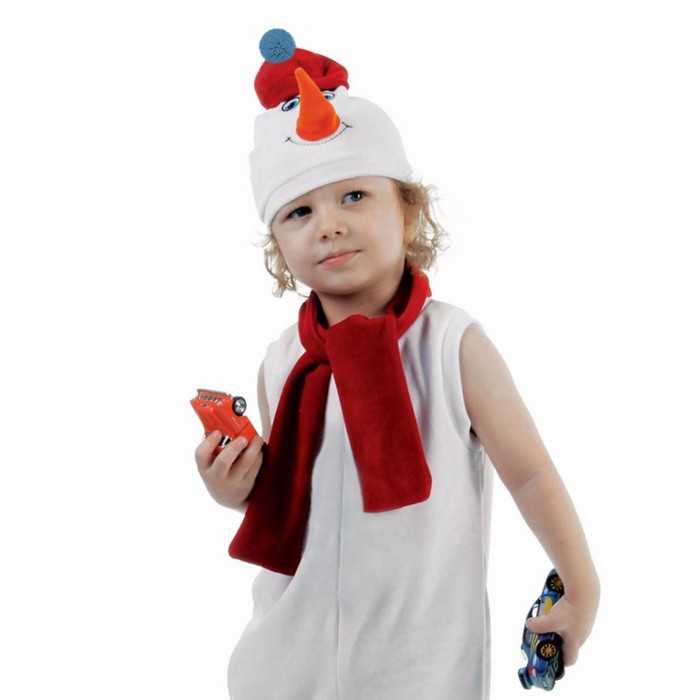 Набор "Снеговик в красной шапке" шапка, шарф размер 51-55, велюр - фото 3179407