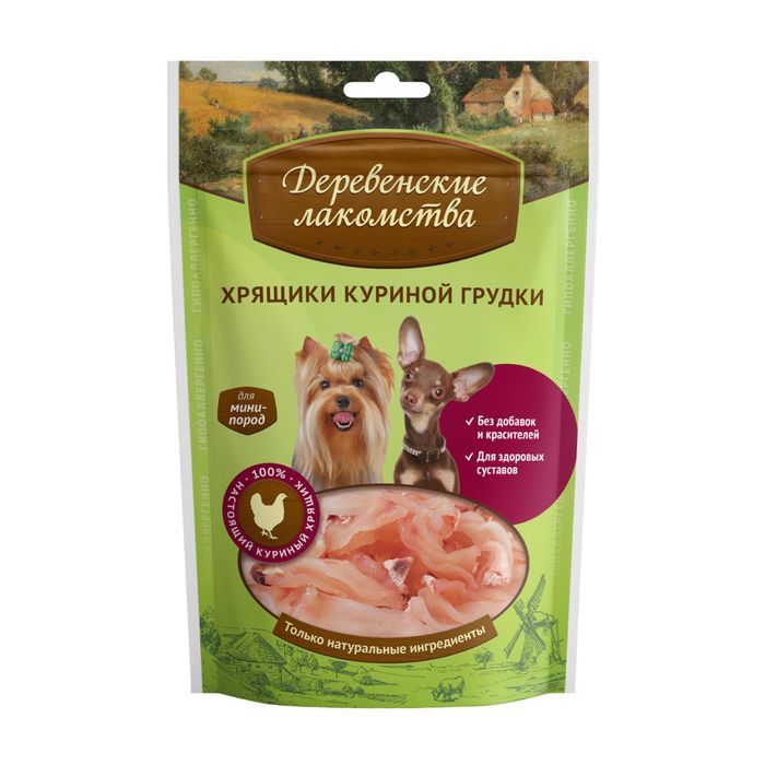 Хрящики куриной грудки Деревенские Лакомства для собак, мини-пород, 30г