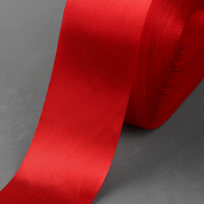 Лента атласная, 50 мм × 100 ± 5 м, цвет красный - фото 1211528