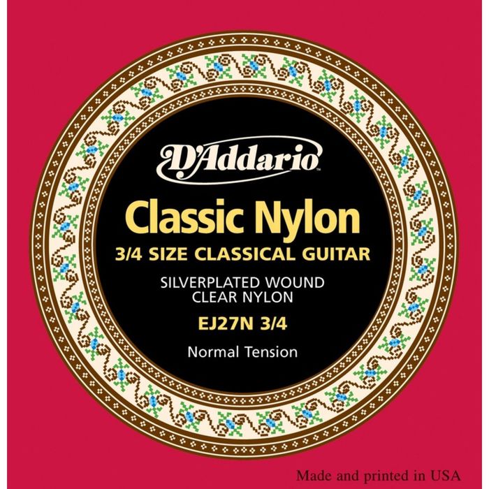 Струны для классической гитары D'Addario EJ27N-3/4 размером 3/4, ученические, нейлон