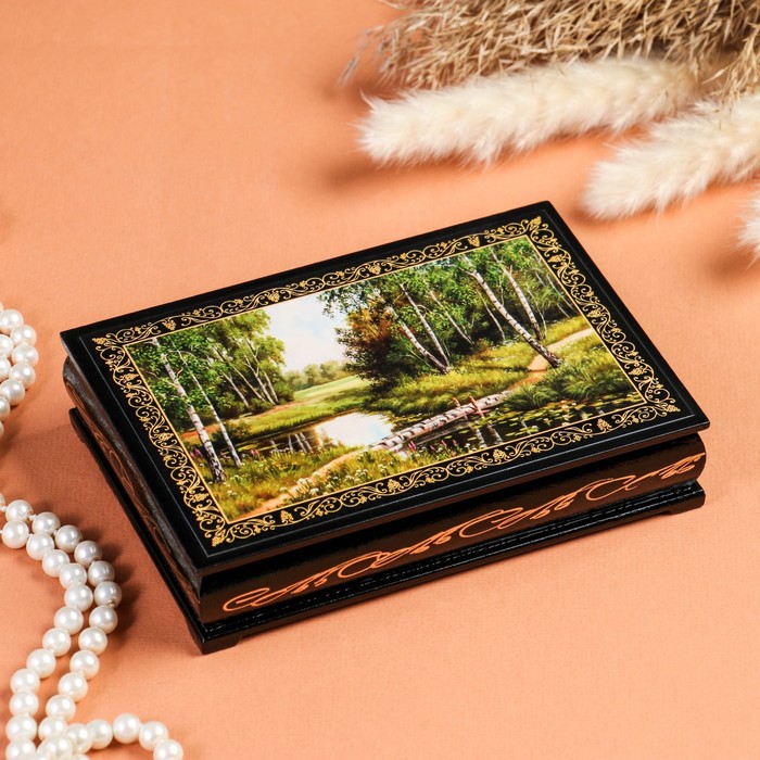 Шкатулка «Мостик через ручей», 11×16 см, лаковая миниатюра - фото 282711815