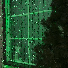 Гирлянда «Занавес» 2 × 3 м, IP65, УМС, тёмная нить каучук, 760 LED, свечение зелёное, 220 В
