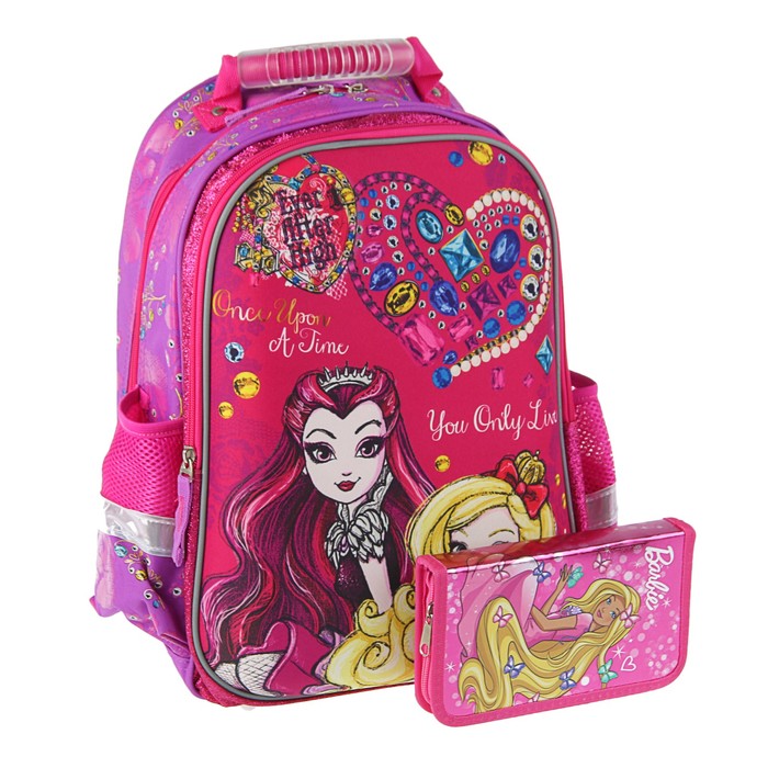 Рюкзак каркасный Mattel Ever After High, эргономичная спинка + пенал средний Mattel Barbie (подарок)