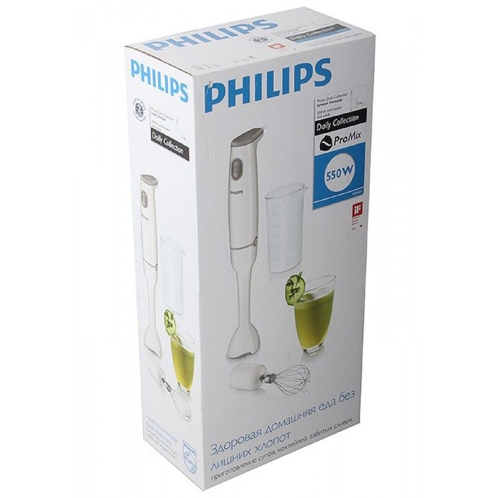 Блендер Philips HR 1601/00, 550Вт, 2 насадки, насадка-венчик,0.5 л, погружной, белый - фото 42168