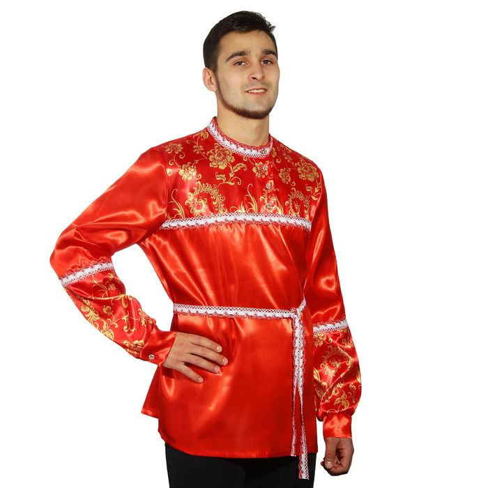 Русская мужская рубаха с кокеткой, цвет красный, р-р 52-54, рост 182 см