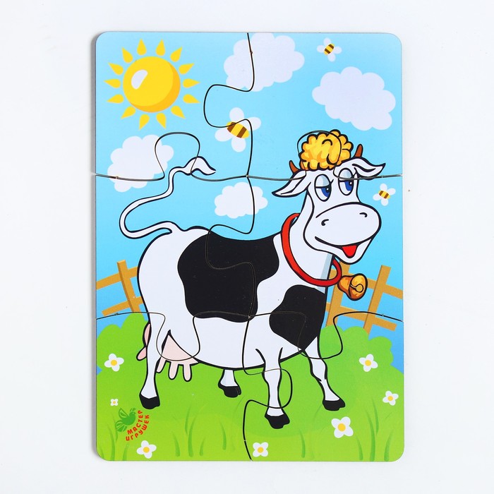 Пазл «Корова на лугу», 6 элементов, размер детали: 5 × 4,6 см