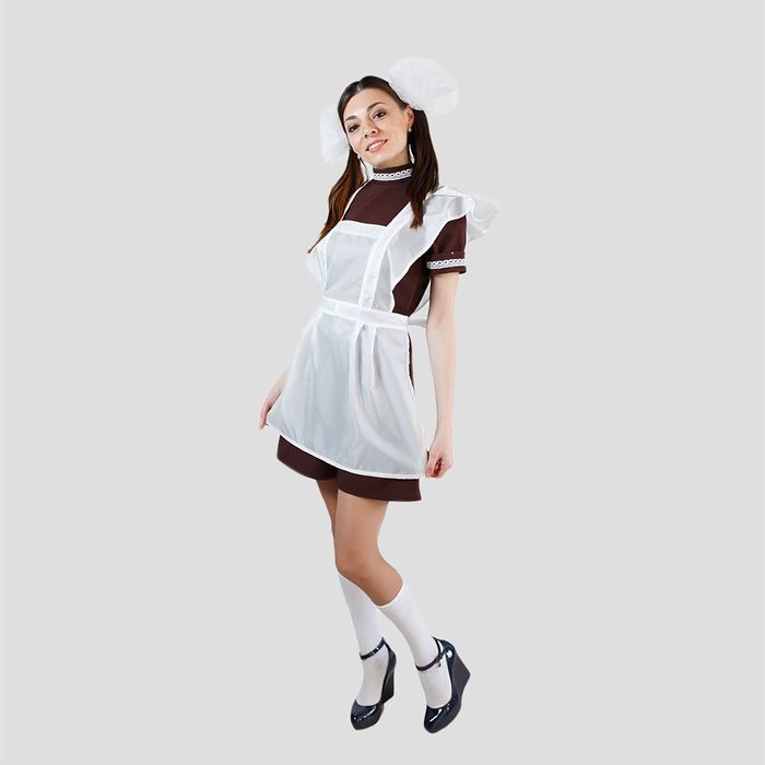 Костюм "Отличница", платье, фартук атлас, банты 2 шт, размер 42-44