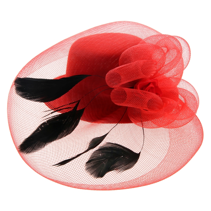 Карнавальный зажим шляпка и вуалетка, цвет красный