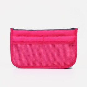 Cosmetic bag road, 3 sections with 2 zips 10 pockets, color raspberry