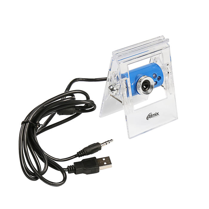 Веб-камера RITMIX RVC-005M, 0.3 МП, 640x480, регулируемая подсветка, прищепка, синяя