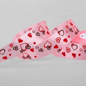 Лента атласная «Сердца», 25 мм × 23 ± 1 м, цвет светло-розовый №004